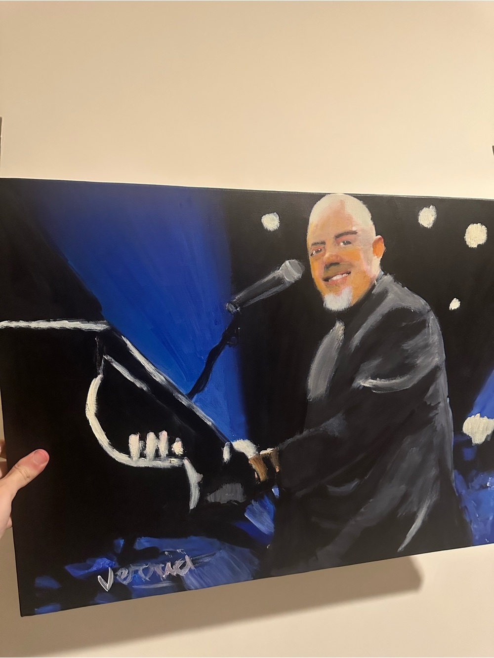 Billy Joel painting Hand-Painted Blue and Black Musician Canvas Art 18x24